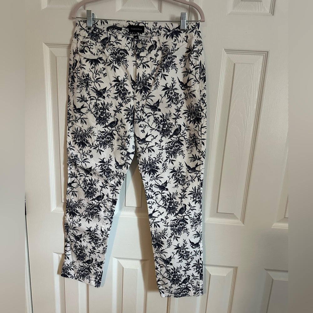 Black and White Floral Bird Print Pants